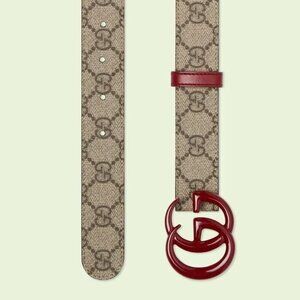 NEW Gucci Marmont Belt GG Logo Red Brown Monogram Canvas 120 cm 48 inch